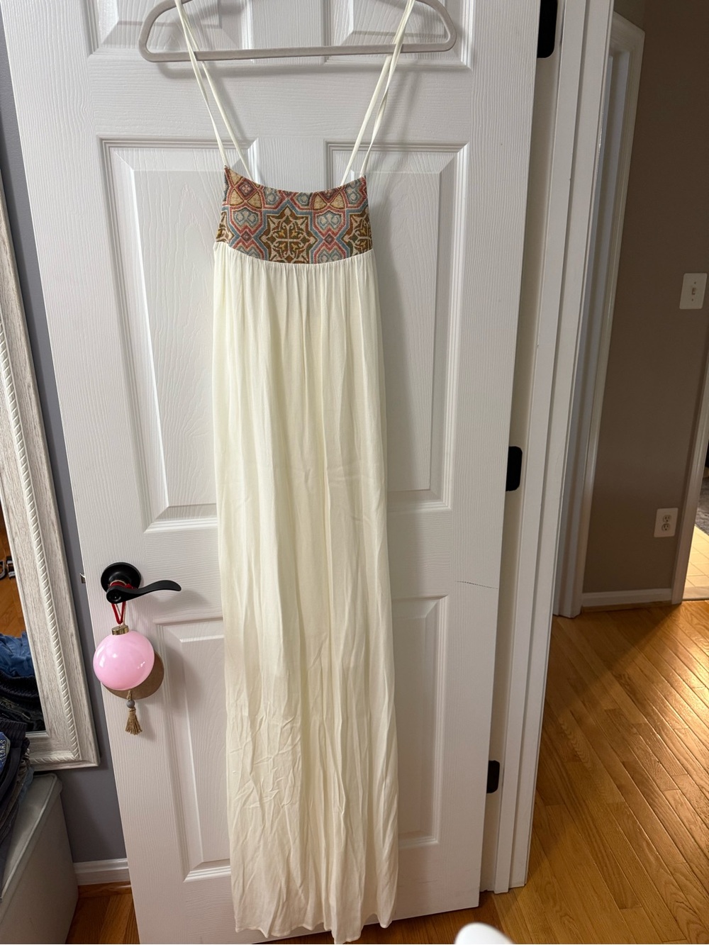 Altar'd State Cream Maxi Dress with Multicolor Embroidered Yoke